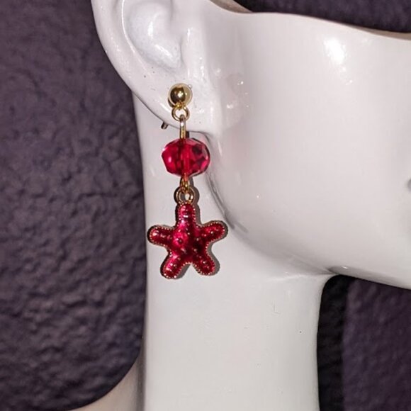 Red Starfish Earrings - Picture 1 of 10